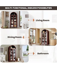 gaomon Arched Kitchen Pantry Storage Cabinet - Farmhouse 5 Tier Display Shelf with Adjustable and 2 Large Glass Doors