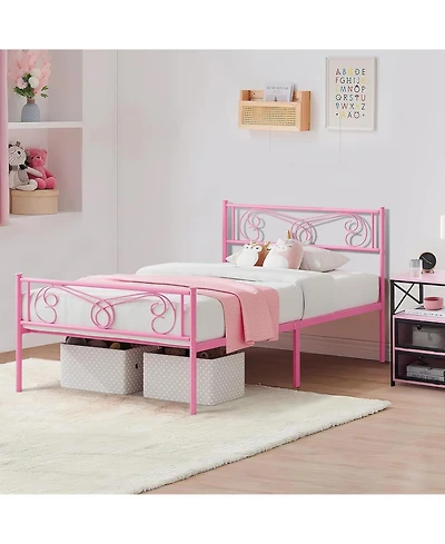 gaomon Bed Frames for Kids, Metal Frame with Headboard & Footboard, Platform Frame, Heavy Duty Slats Support, No Box Spring
