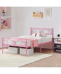 gaomon Bed Frames for Kids, Metal Frame with Headboard & Footboard, Platform Frame, Heavy Duty Slats Support, No Box Spring