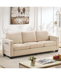 gaomon 3 Seat Sofa Couch, 89'' Chenille Fabric Upholstered Sofa with Wide Armrest and Removable Headrest
