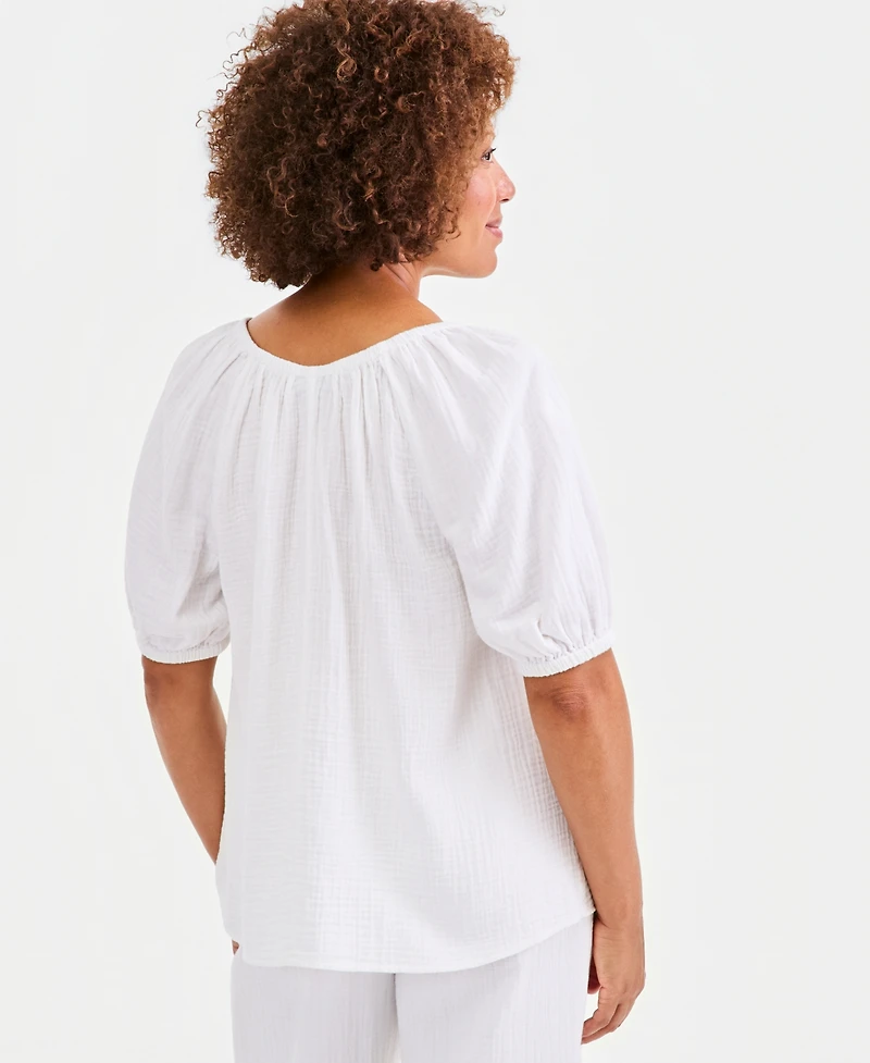 Style & Co Women's Cotton Gauze Puff-Sleeve Top, Macy's Exclusive