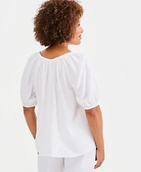 Style & Co Women's Cotton Gauze Puff-Sleeve Top, Macy's Exclusive