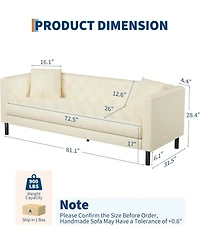 gaomon 81" Leather Couch, Handmade Button Tufted 3 Seater Sofa, Chesterfield Sofa with Deep Seat and 2 Pillows