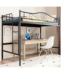 gaomon Loft Bed Twin Size with Removable Ladder & Full Safety Guardrail, Twin Loft Bed Heavy-Duty Metal Frame 400 Lbs Weight Capacity, Space Saving