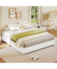 gaomon King Cloud Bed Frame, Corduroy Soft Fabric Low Bed Frames with Solid Wood Round Legs, King Size Platform Bed Without Headboard, Noiseless