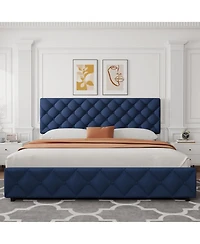 gaomon King Size Bed Frame with 4 Storage Drawers and Adjustable Headboard, Linen Upholstered Platform Beds