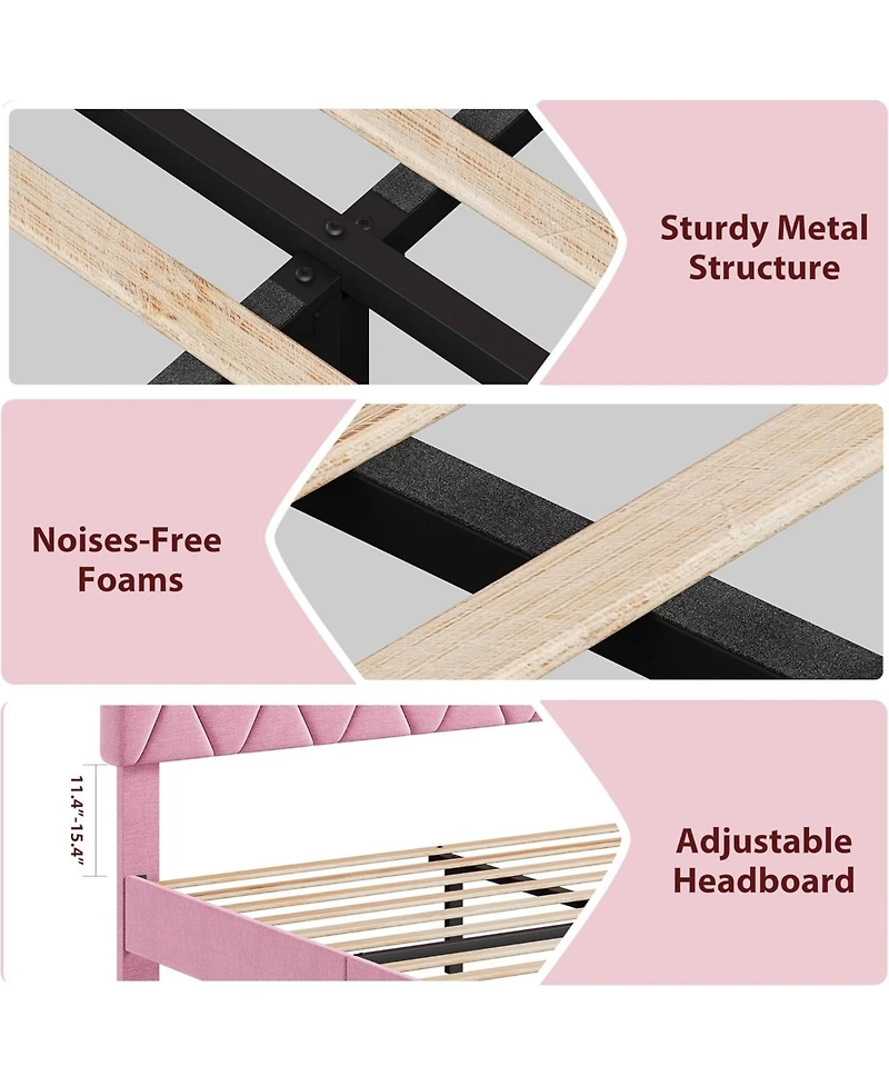 gaomon Full Upholstered Platform Bed Frame with Pink Headboard, Wood Slats, Heavy Duty, Noise Free Design