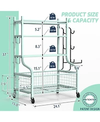 Home Gym Storage for Dumbbells,Yoga Mat and Balls, Adjustable width,All in One Workout Storage with Wheels and Hooks,Steel