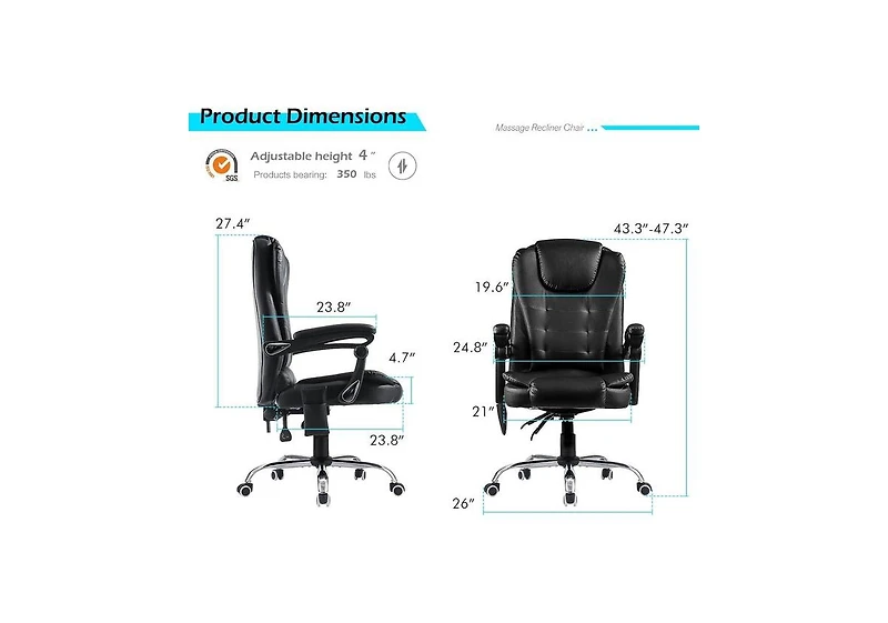 Aecojoy Office Chair with 7 Points Vibration Massage&Heat Functions