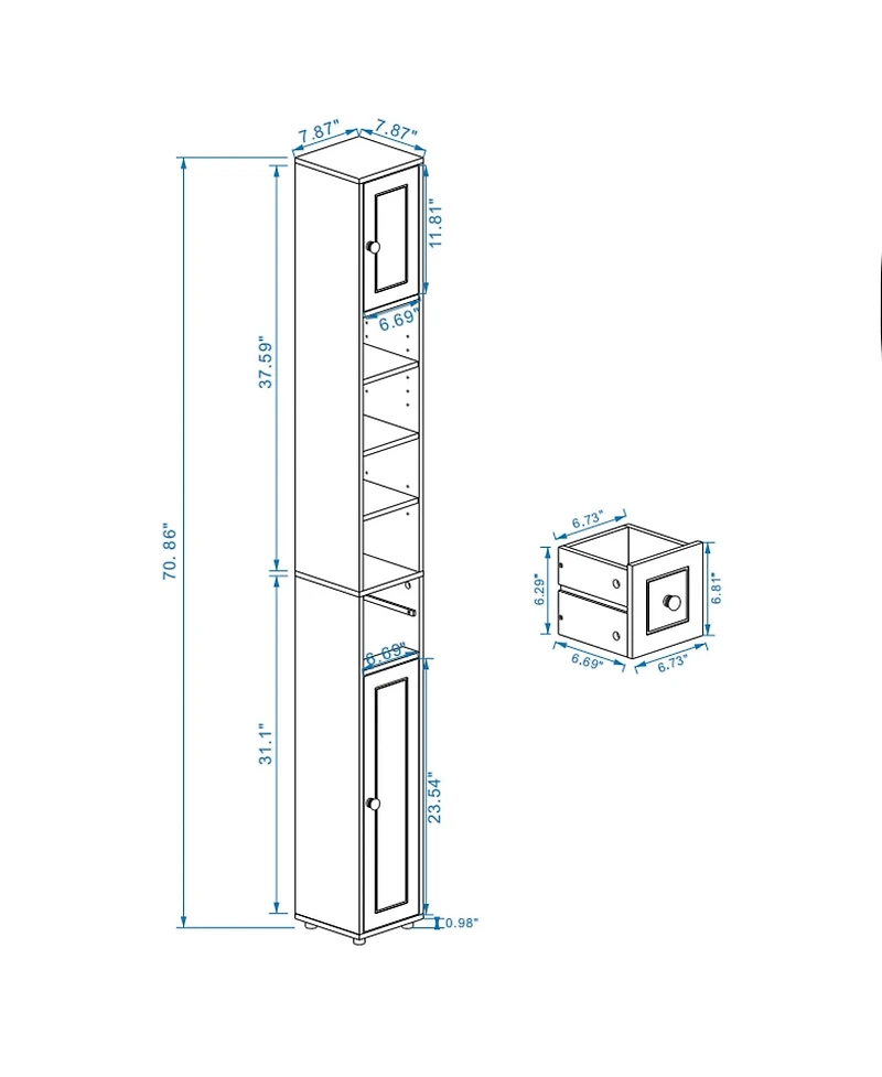 Rainsken Tall Slim Bathroom Storage Cabinet, Freestanding Wooden Tower Cabinet with 2 Doors, 1 Drawer and 4 Adjustable Shelves for Small Spaces