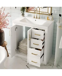 Sillysis 30" Bathroom Vanity with Ceramic Sink, 3 Drawers & Soft Close Doors, Solid Wood Cabinet for Ample Storage