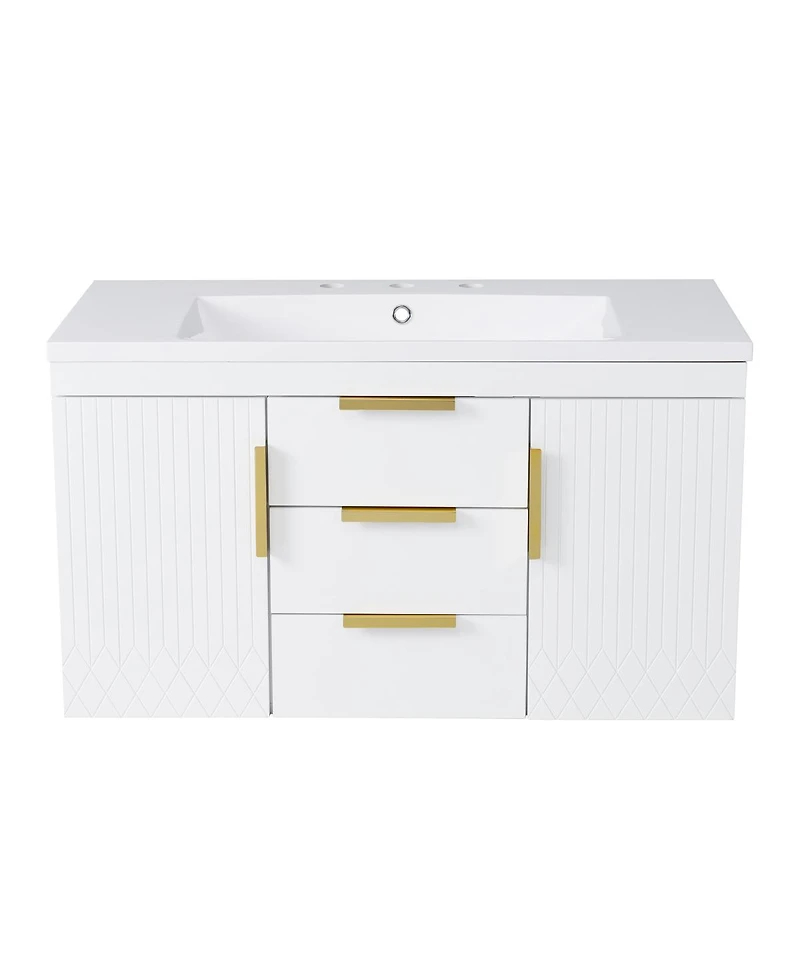 Sillysis 36" Wall Mounted Bathroom Vanity with Resin Sink, Modern Mdf Cabinet, Double Drawers & Storage for Small Bathrooms
