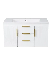 Sillysis 36" Wall Mounted Bathroom Vanity with Resin Sink, Modern Mdf Cabinet, Double Drawers & Storage for Small Bathrooms