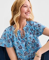 Style & Co Women's Printed Seersucker Flutter-Sleeve Top, Macy's Exclusive