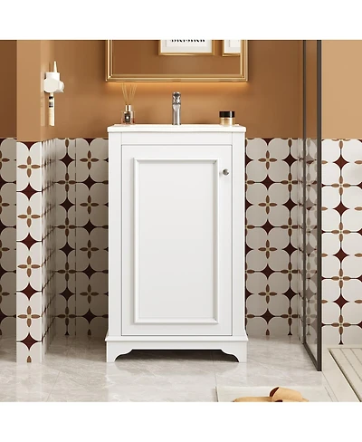 Sillysis 20" Bathroom Vanity with Ceramic Sink, Modern Solid Wood & Mdf Cabinet, Soft-Close Door for Small Spaces