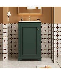 Sillysis 20" Bathroom Vanity with Ceramic Sink, Modern Solid Wood & Mdf Cabinet, Soft-Close Door for Small Spaces