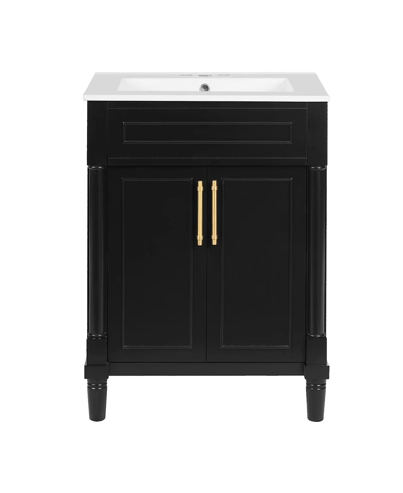 Sillysis 24" Bathroom Vanity with Curved Ceramic Sink, Adjustable Shelf 2-Door Storage for Small Modern Bathrooms