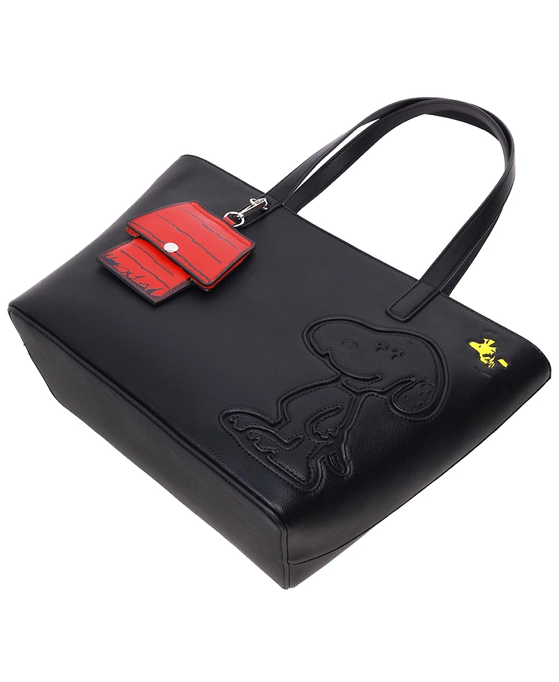 Peanuts Danielle Nicole Peanuts Snoopy Minimal Black Tote Bag with Doghouse Cardholder