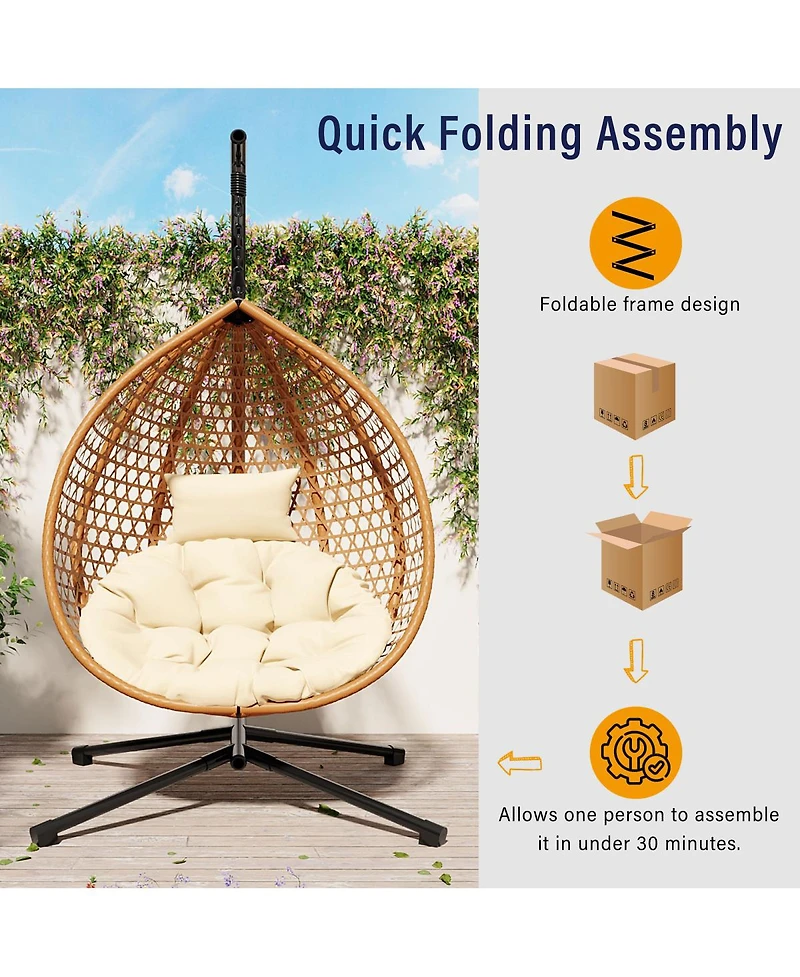 Streamdale Furniture Sturdy Hammock Chair with Stand, Durable Hanging Egg Chair with Rattan Weaving