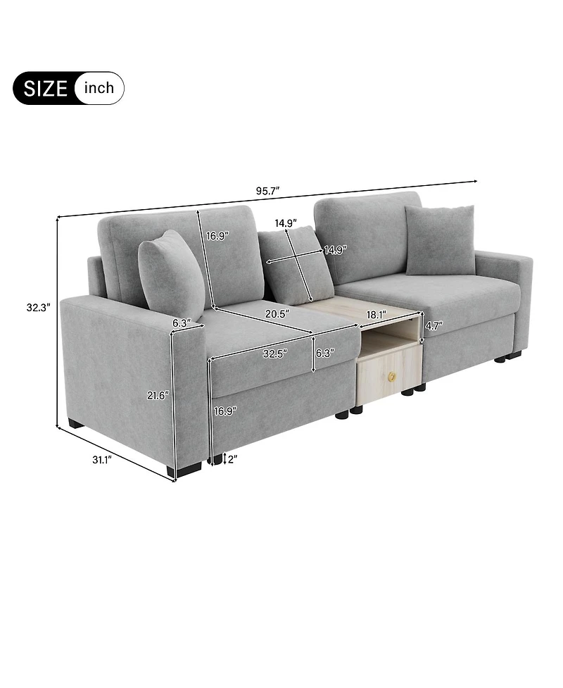 Streamdale Furniture Modern Sofa Couch Modular Upholstered Sofa with Storage Armrest