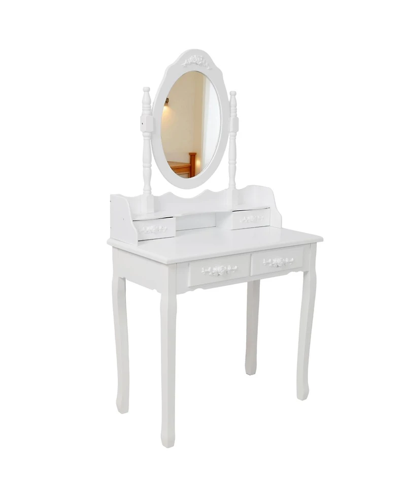 Streamdale Furniture Princess Vanity Desk Set with Mirror & Stool, 4-Drawer Makeup Table