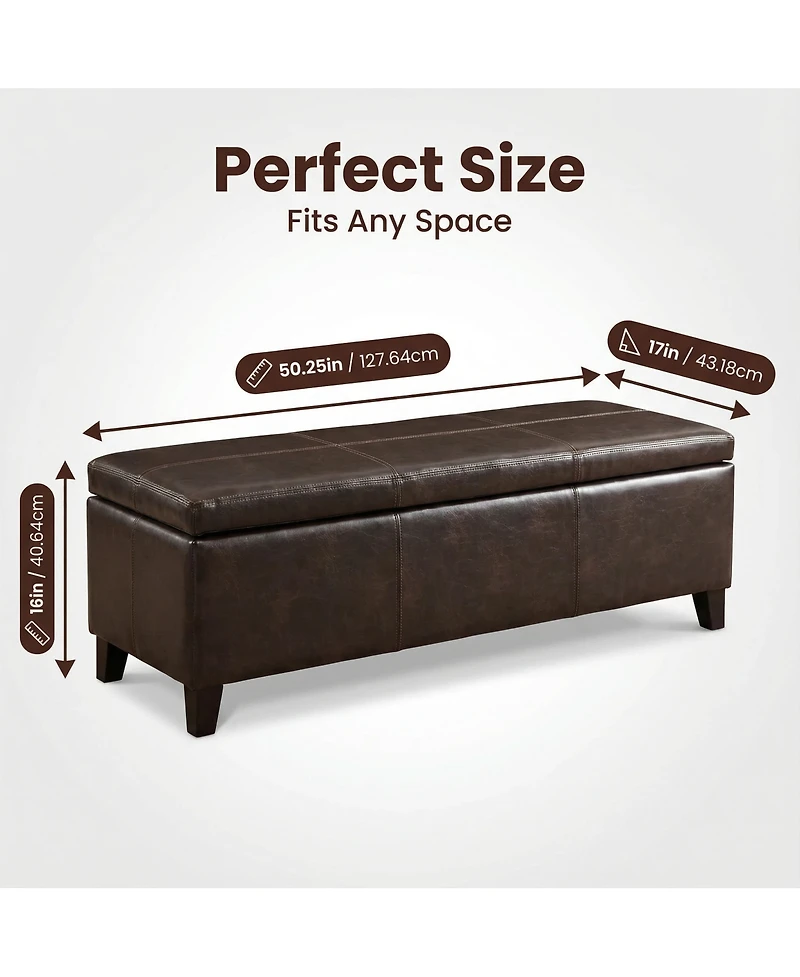 Streamdale Furniture 50.25" Wide Distressed Faux Leather Storage Ottoman Bench