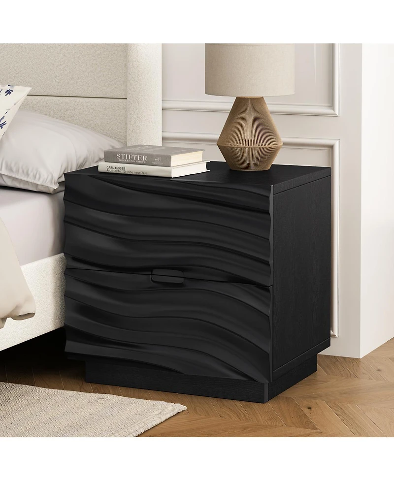 Streamdale Furniture Solid Wood Nightstand with 2 Drawer