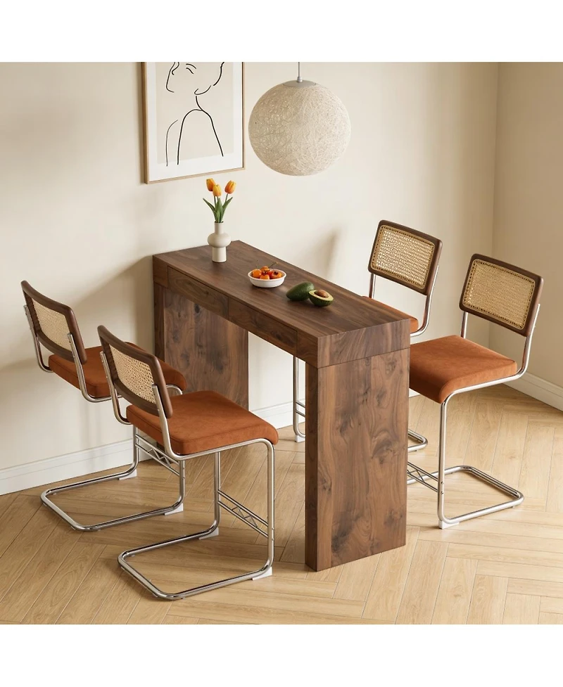 Streamdale Furniture 4-piece bar chair set with walnut wood grain bar table & storage
