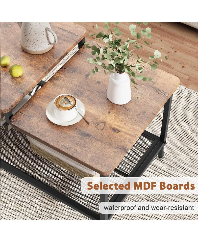gaomon Coffee Table Industrial Living Room Table 2-Tier Rustic Center Table with Mesh Shelf Rectangle Storage Cocktail Table Metal Frame