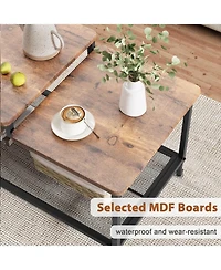 gaomon Coffee Table Industrial Living Room Table 2-Tier Rustic Center Table with Mesh Shelf Rectangle Storage Cocktail Table Metal Frame