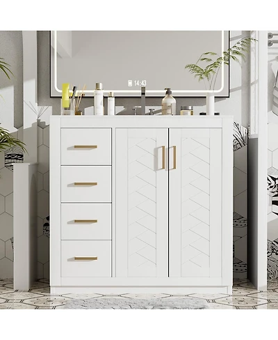 Sillysis 36" Bathroom Vanity with Ceramic Sink, Solid Wood Frame, Soft Close Drawers & Ample Storage for Modern Homes