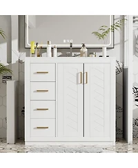 Sillysis 36" Bathroom Vanity with Ceramic Sink, Solid Wood Frame, Soft Close Drawers & Ample Storage for Modern Homes