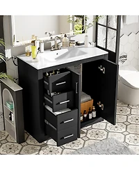 Sillysis 36" Bathroom Vanity with Ceramic Sink, Solid Wood Frame, Soft Close Drawers & Ample Storage for Modern Homes