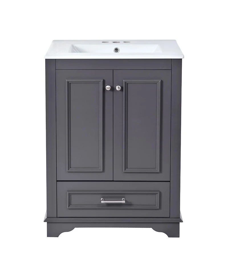 Sillysis 24" Bathroom Vanity with Ceramic Sink, Modern Freestanding Cabinet Drawer & Soft Closing Doors, Solid Wood Mdf Storage
