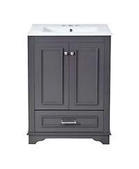 Sillysis 24" Bathroom Vanity with Ceramic Sink, Modern Freestanding Cabinet Drawer & Soft Closing Doors, Solid Wood Mdf Storage