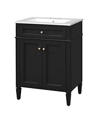 Sillysis 24" Modern Bathroom Vanity with Ceramic Sink, Soft Close Doors & Adjustable Storage Shelf for Small Spaces