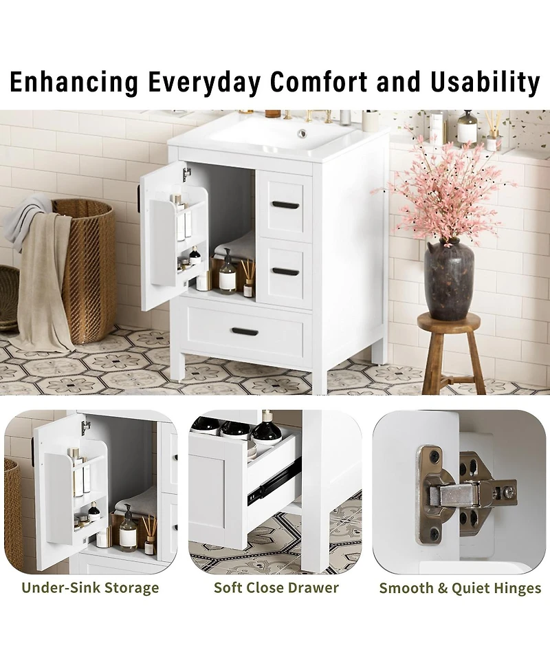 Sillysis 24" Modern Bathroom Vanity with Ceramic Sink, Soft Close Cabinet & Ample Storage for Small Spaces
