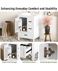 Sillysis 24" Modern Bathroom Vanity with Ceramic Sink, Soft Close Cabinet & Ample Storage for Small Spaces