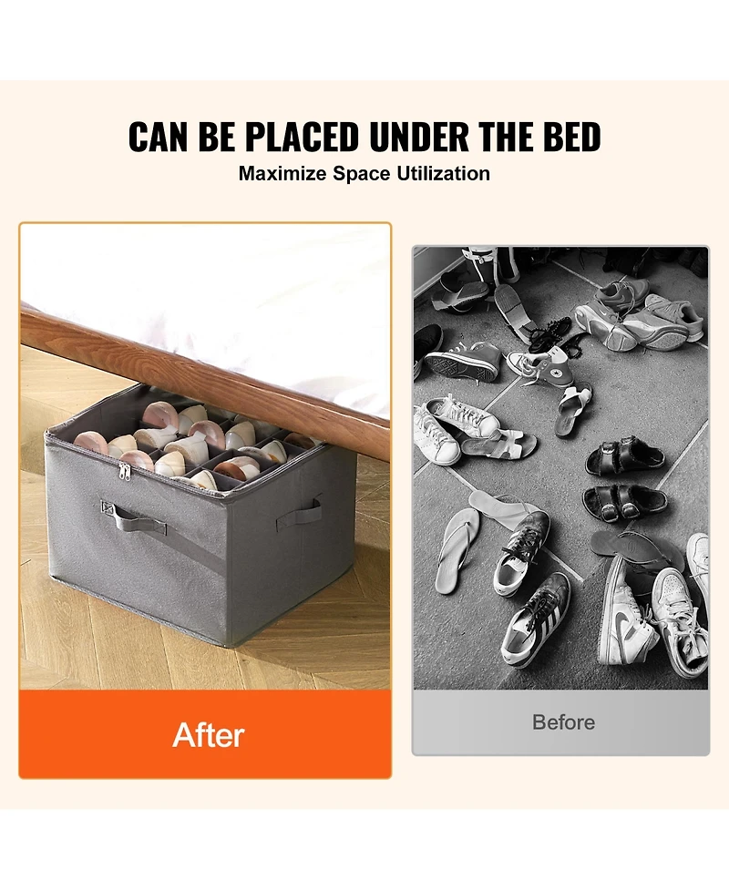 Rainsken 16 Compartments Underbed Shoe Box, Shoe Storage Organizer with Adjustable Dividers, Clear Window and Reinforced Handles for Shoes