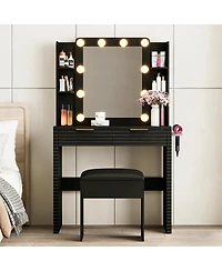 Streamdale Furniture Makeup Vanity Desk with Hollywood Bulbs, Charging Station & Stool