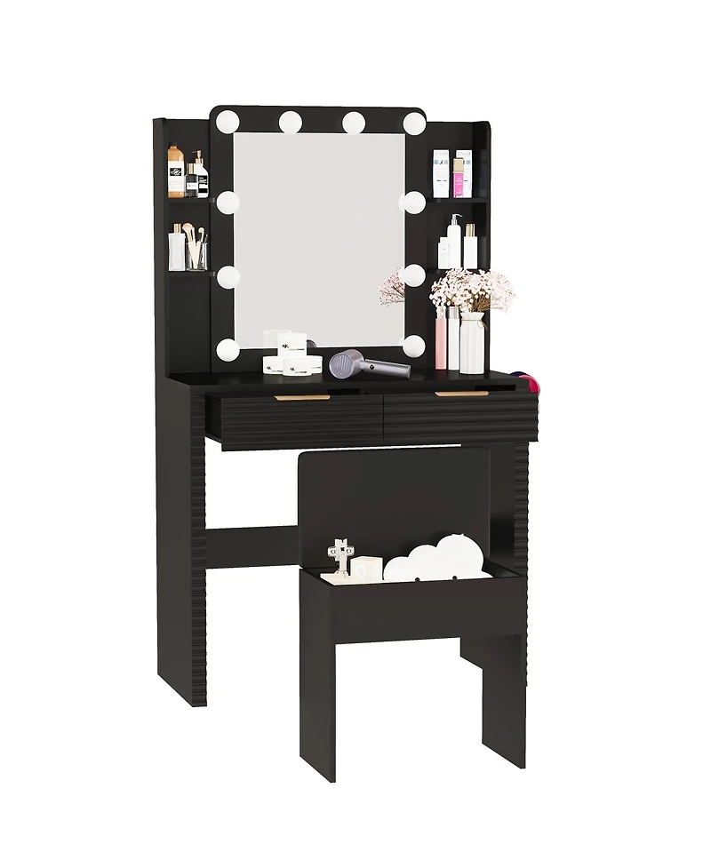 Streamdale Furniture Makeup Vanity Desk with Hollywood Bulbs, Charging Station & Stool