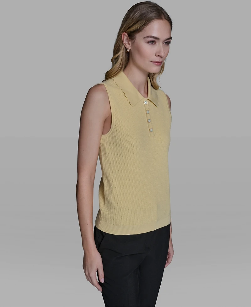 Karl Lagerfeld Paris Women's Collared Sleeveless Sweater