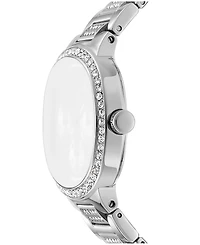 Dkny Women's Silver Crystal Covered Dial Crystal Bezel Stainless Steel Bracelet Multifunctional Watch, 36mm
