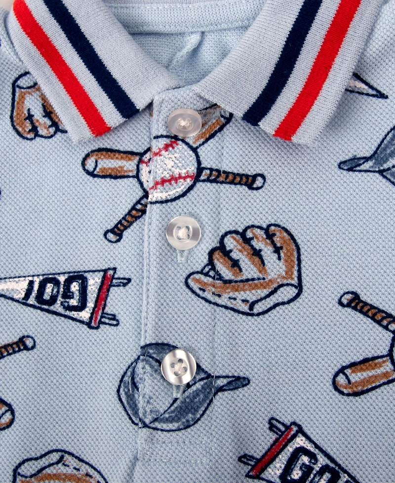 Baby Essentials Girls' Baseball Print Pique Short-Sleeve Polo Romper