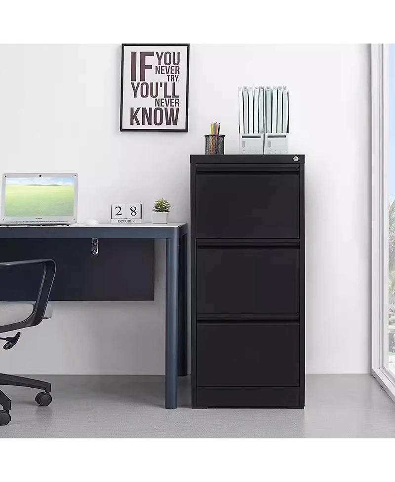Rainsken 3 Drawer File Cabinet, Vertical Metal File Cabinet with Lock