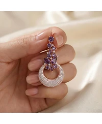 Sterling Silver Open Circle Drop Cubic Zirconia Dangle Earrings