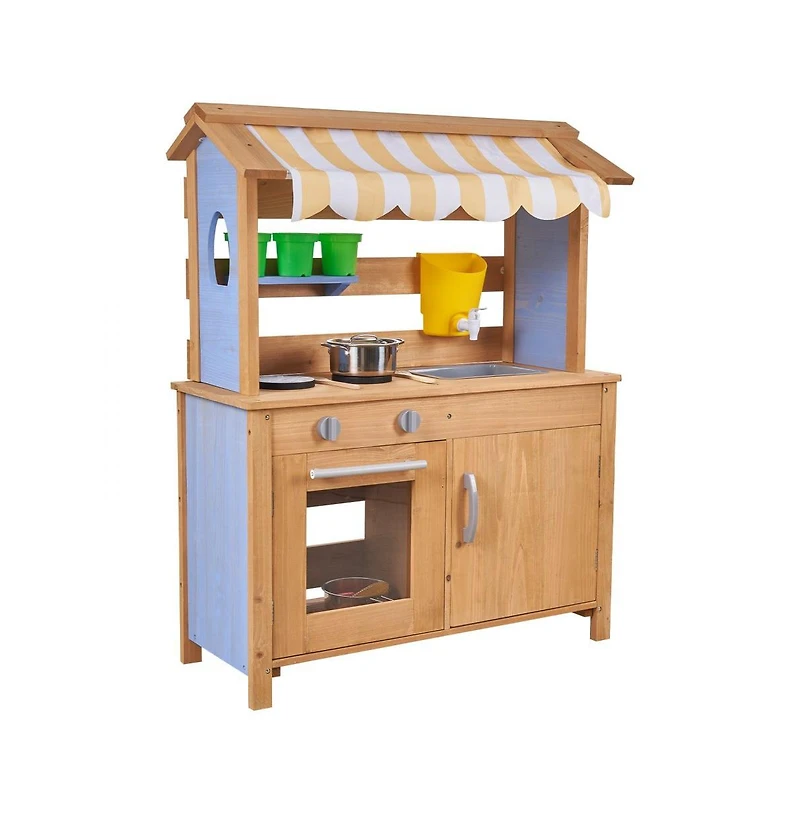 Slickblue Outdoor Wooden Mud Kitchen for Kids with Sink, Canopy & Tools