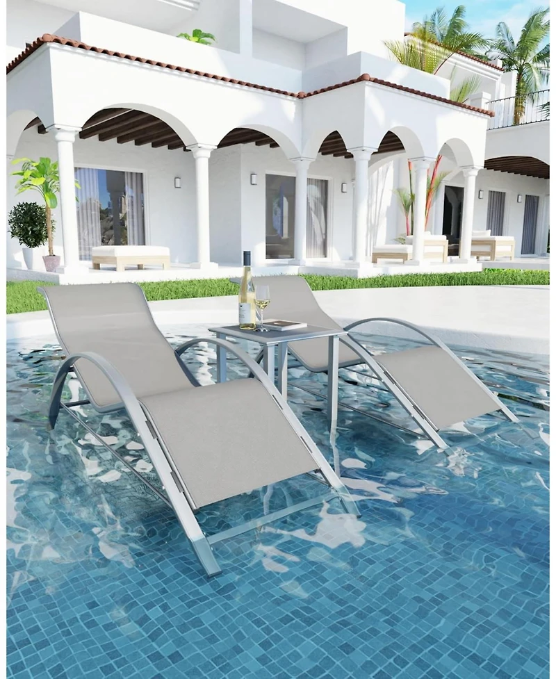 Gaomon Outdoor Chaise Lounge Chairs Set of 3, Heavy-Duty Sunbathing Loungers for Poolside, Backyard