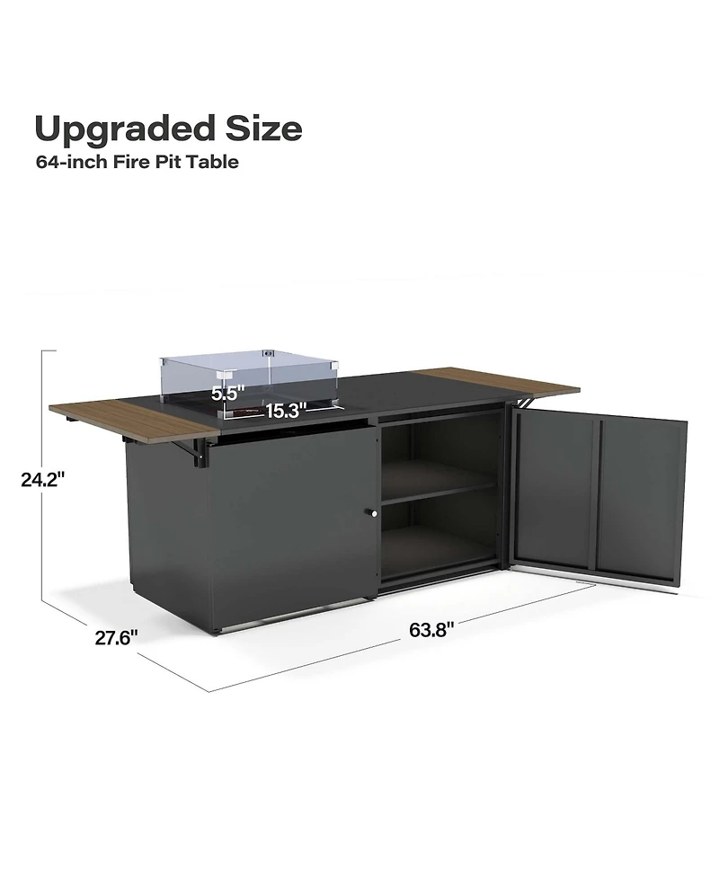 Boyel Living 64" Iron Foldable Fire Pit Table with Storage – Fire Pit Table