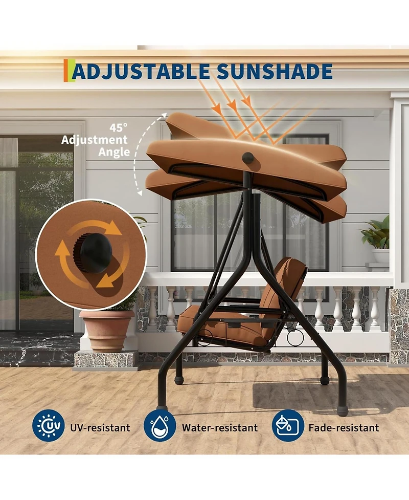 gaomon 3 Seat Outdoor Porch Swing, 2-in-1 Patio Swing Chair with Thickened Removable Cushions